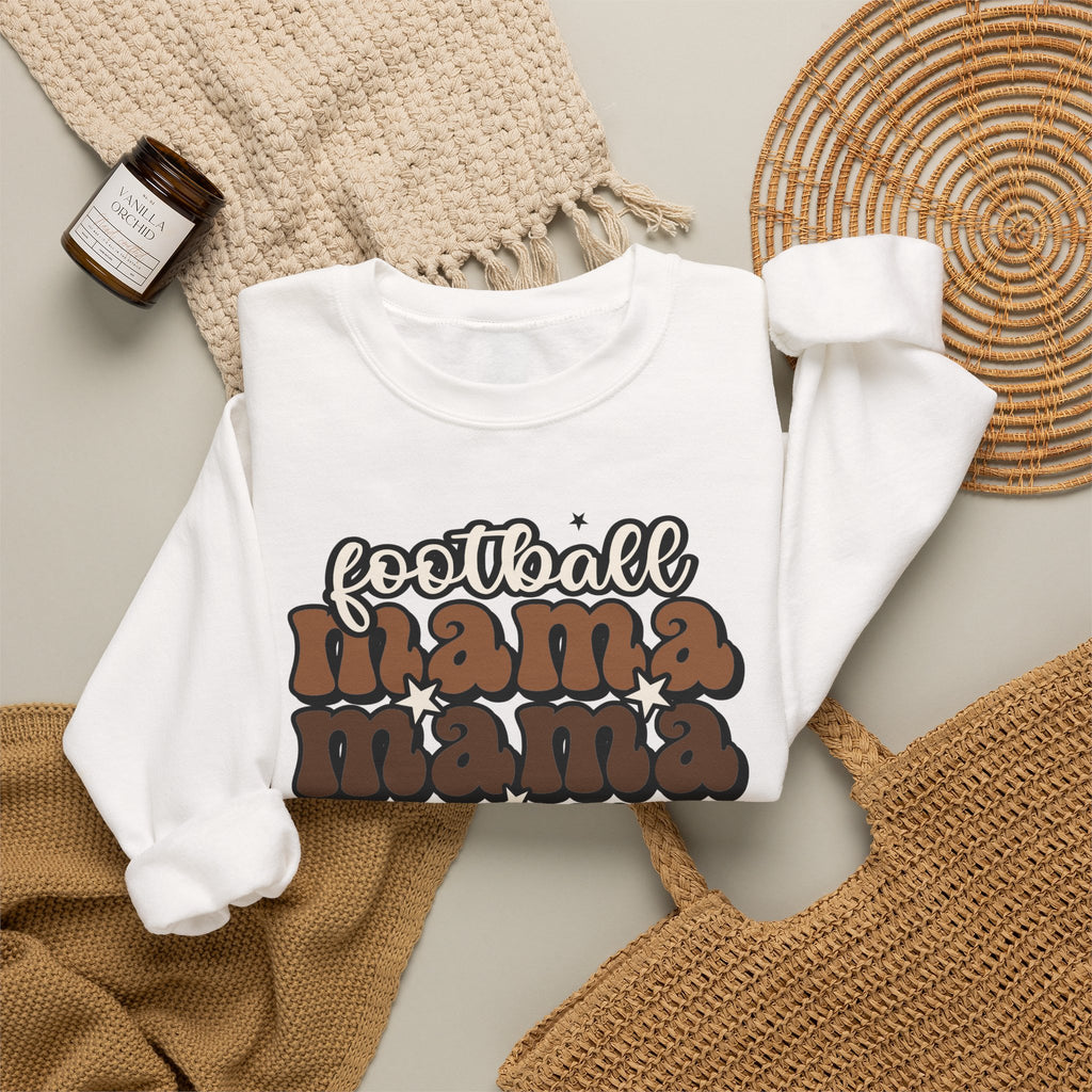 Football Mama Crewneck Sweatshirt — Retro Stacked "Mama" Design for Game Day