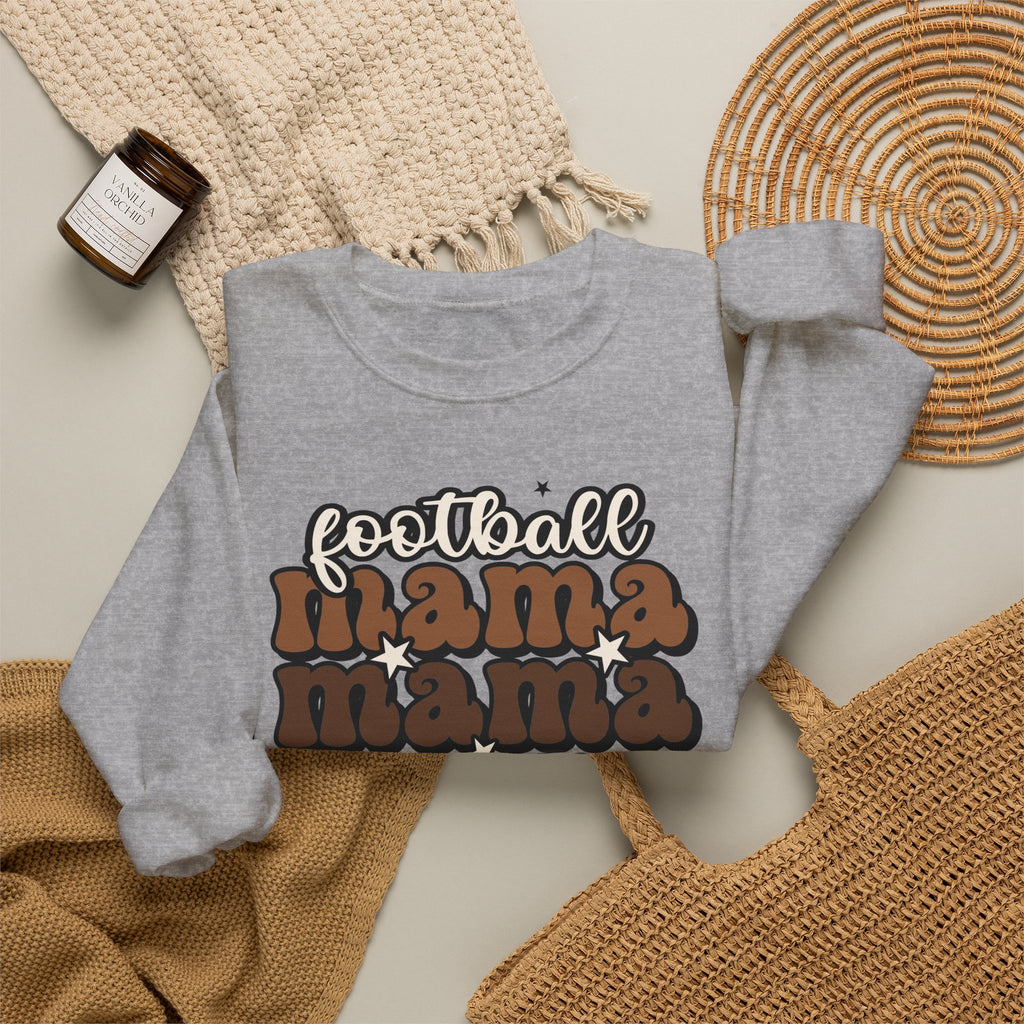 Football Mama Crewneck Sweatshirt — Retro Stacked "Mama" Design for Game Day