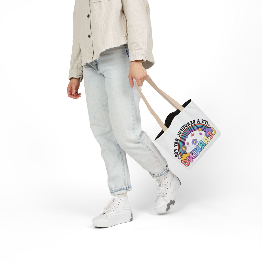 Learning Rainbow Tote Bag — "It's a Beautiful Day for Learning" Canvas Tote