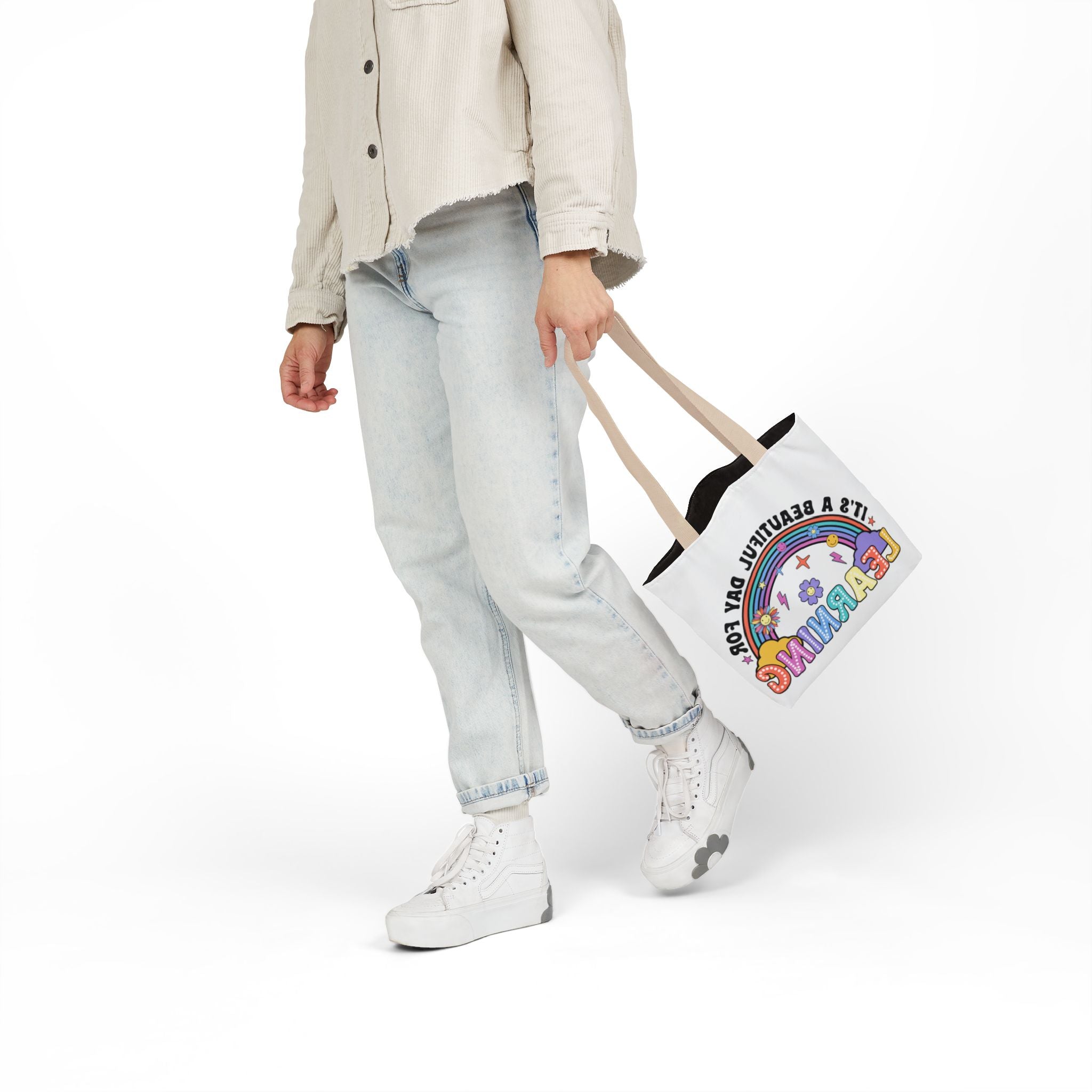 Learning Rainbow Tote Bag — "It's a Beautiful Day for Learning" Canvas Tote