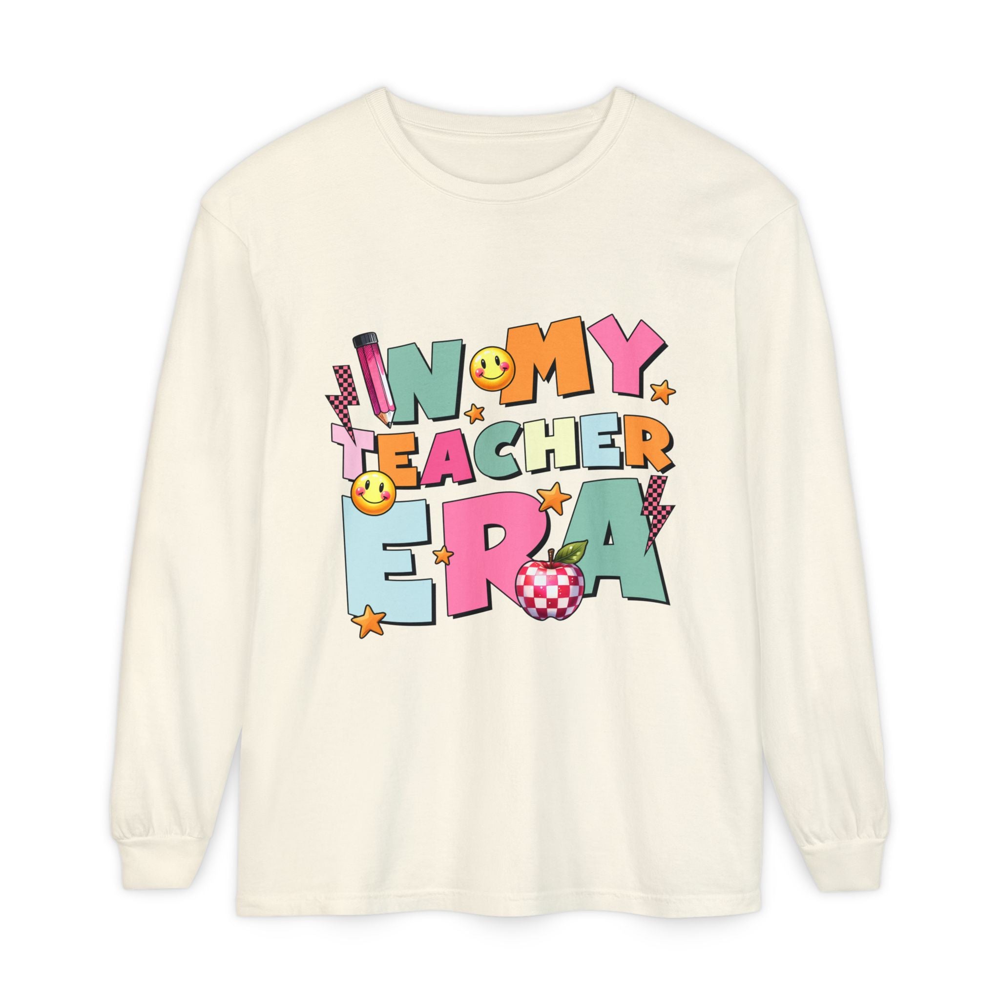 Teacher Era Long Sleeve T‑Shirt — Retro Colorful "In My Teacher Era" Shirt for Educators