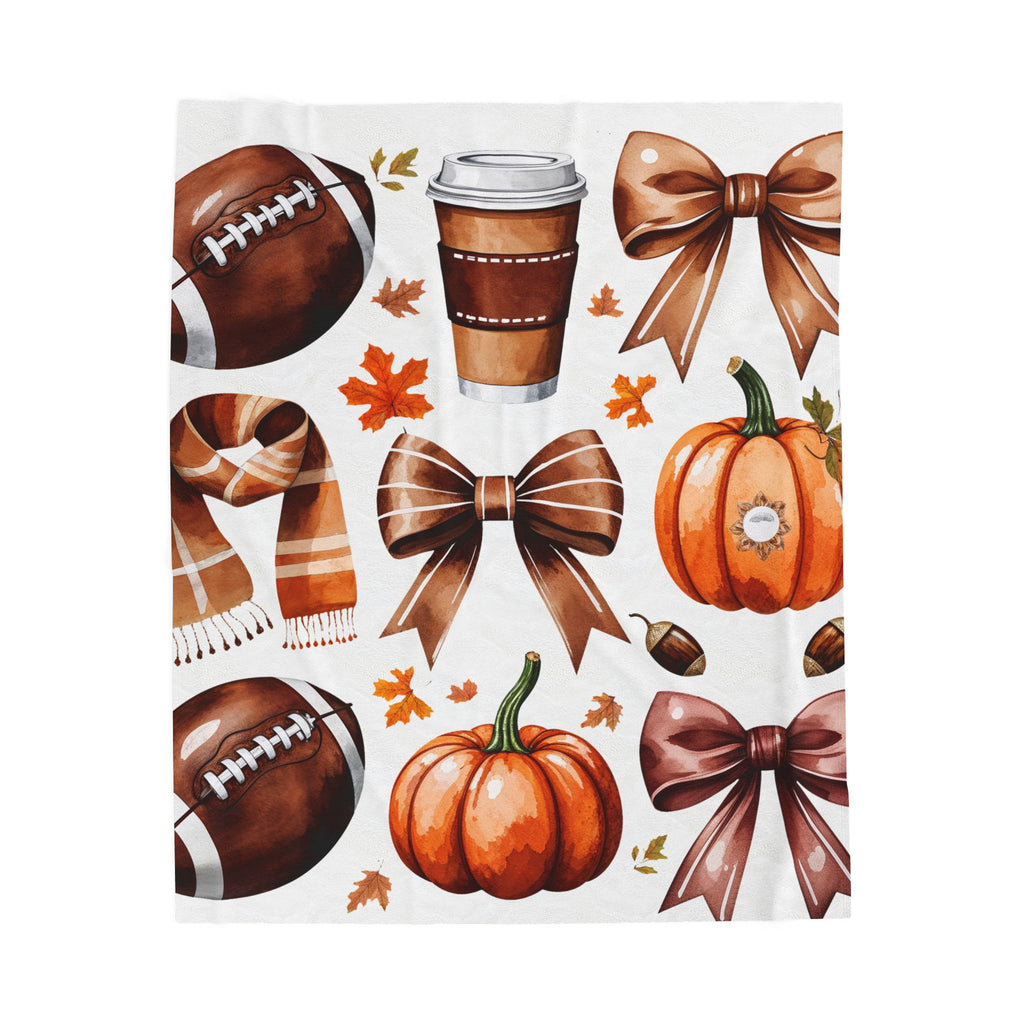 Autumn Football & Pumpkin Velveteen Plush Blanket – Cozy Fall Throw