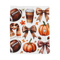 Autumn Football & Pumpkin Velveteen Plush Blanket – Cozy Fall Throw