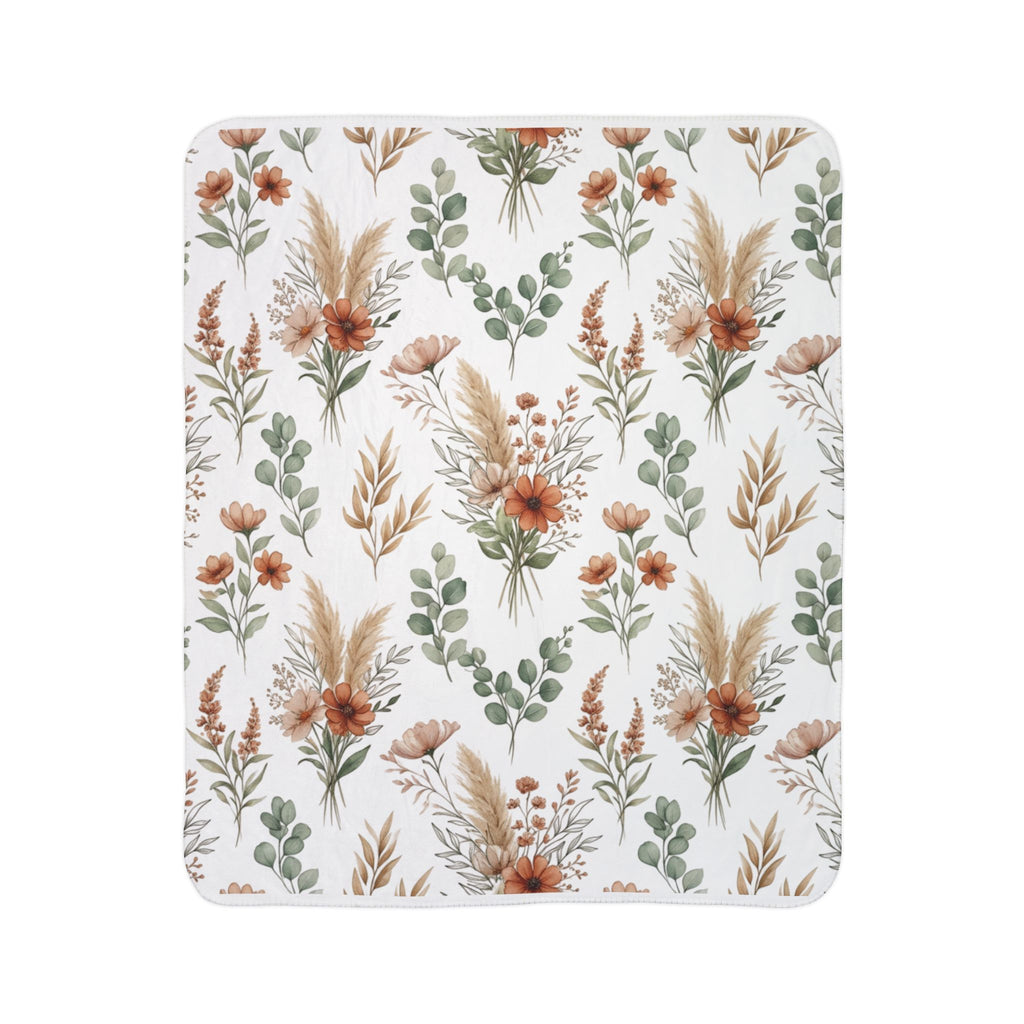 Boho Floral Sherpa Blanket — Rustic Pampas & Eucalyptus Fleece Throw