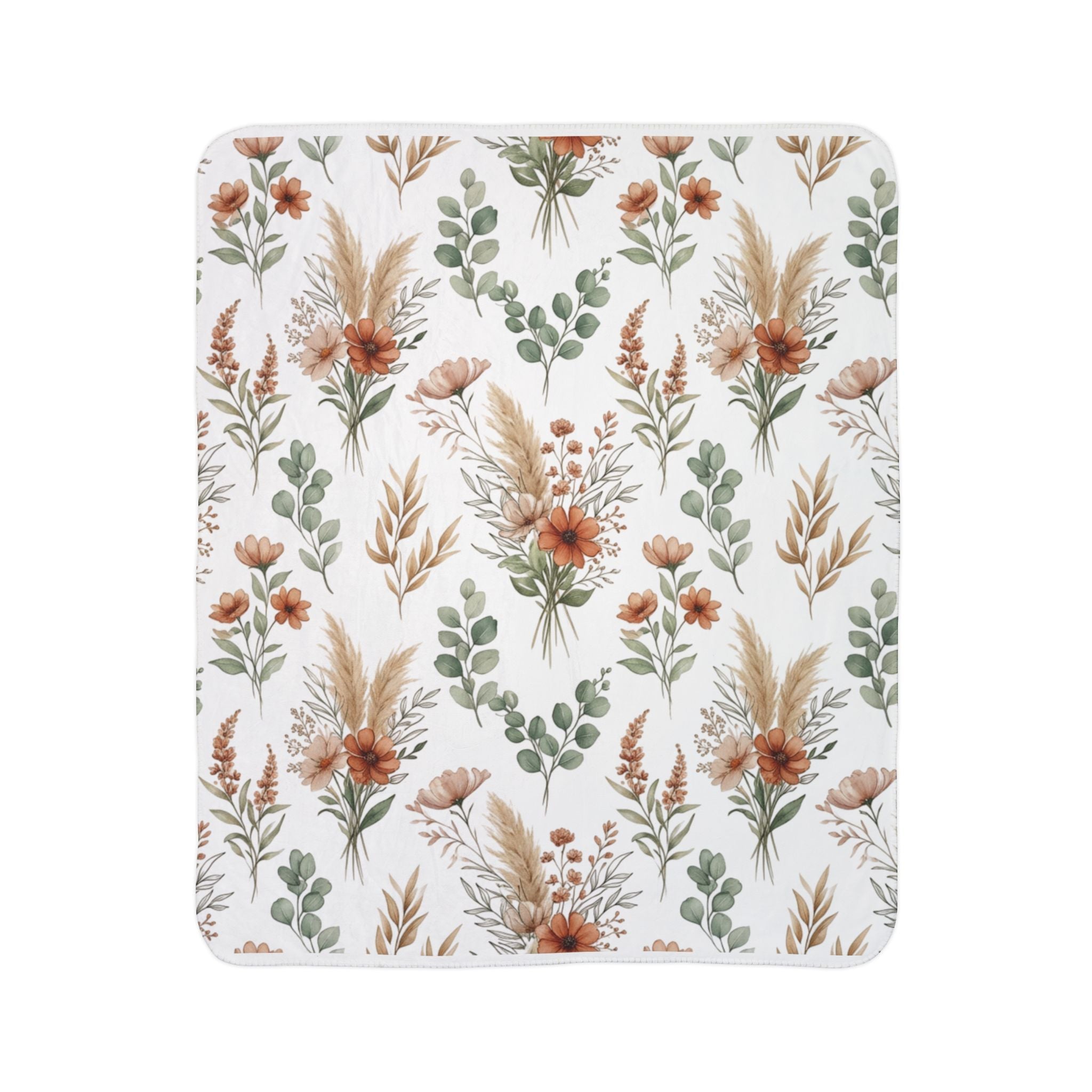 Boho Floral Sherpa Blanket — Rustic Pampas & Eucalyptus Fleece Throw