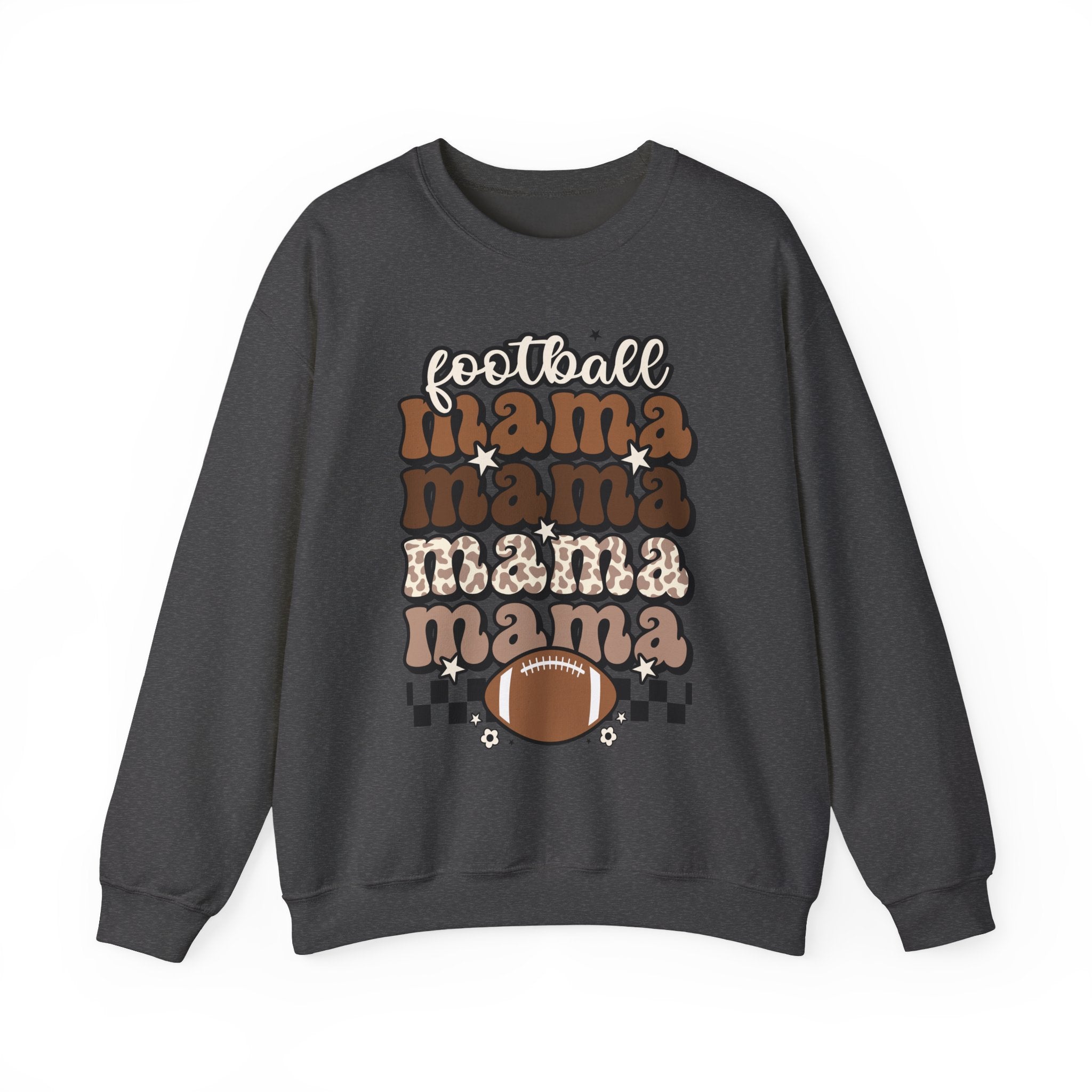 Football Mama Crewneck Sweatshirt — Retro Stacked "Mama" Design for Game Day