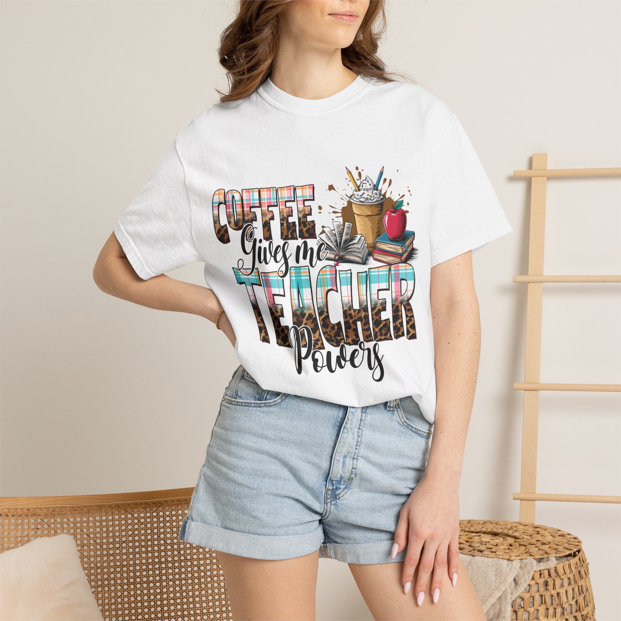 Teacher Coffee T‑Shirt — “Coffee Gives Me Teacher Powers” Graphic Tee