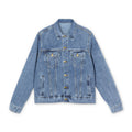 Denim Jacket — "Never Forget, Distance Youve Made" Embroidered Globe Back Jacket