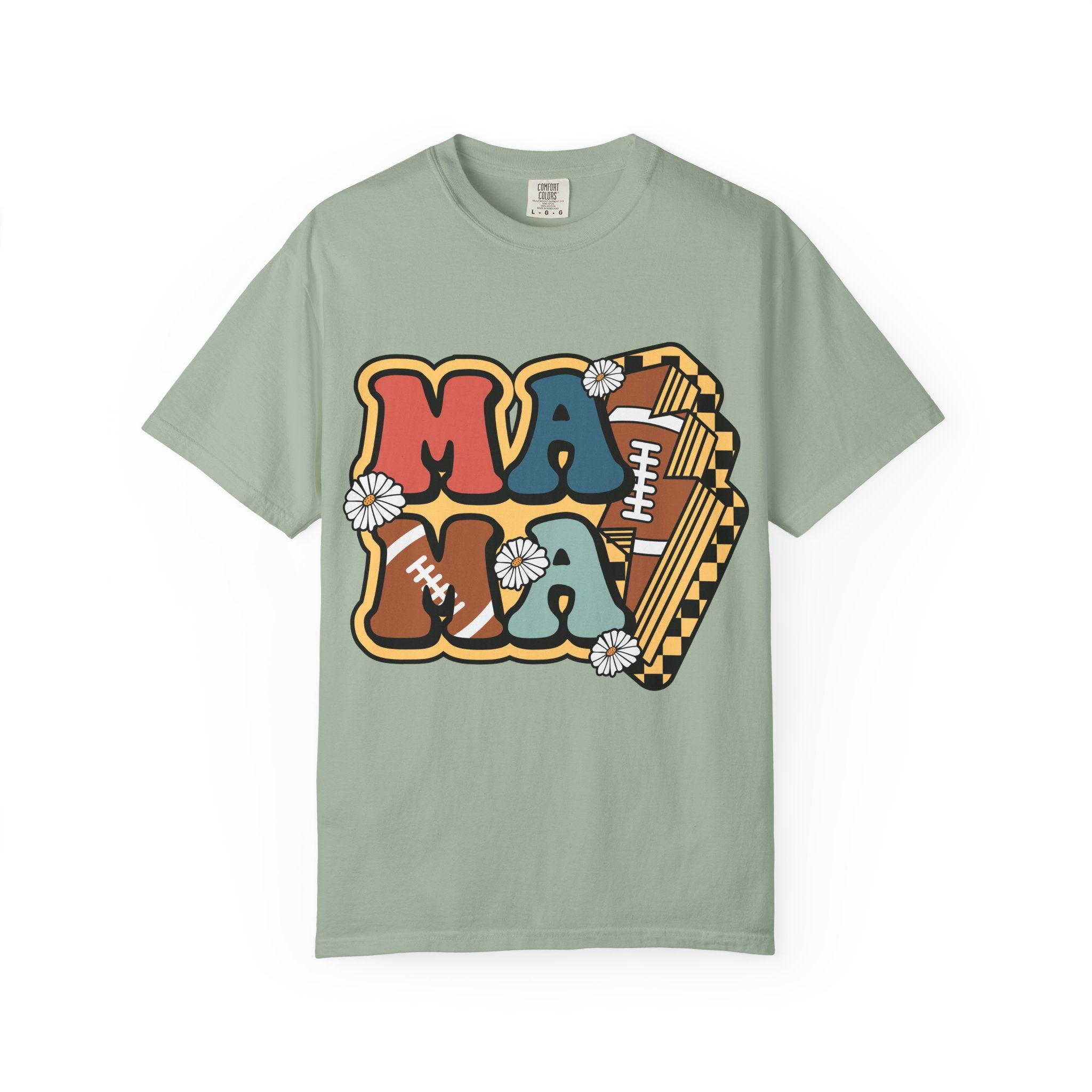 Mama Football Daisy T-Shirt — Retro Floral Mom Football Tee