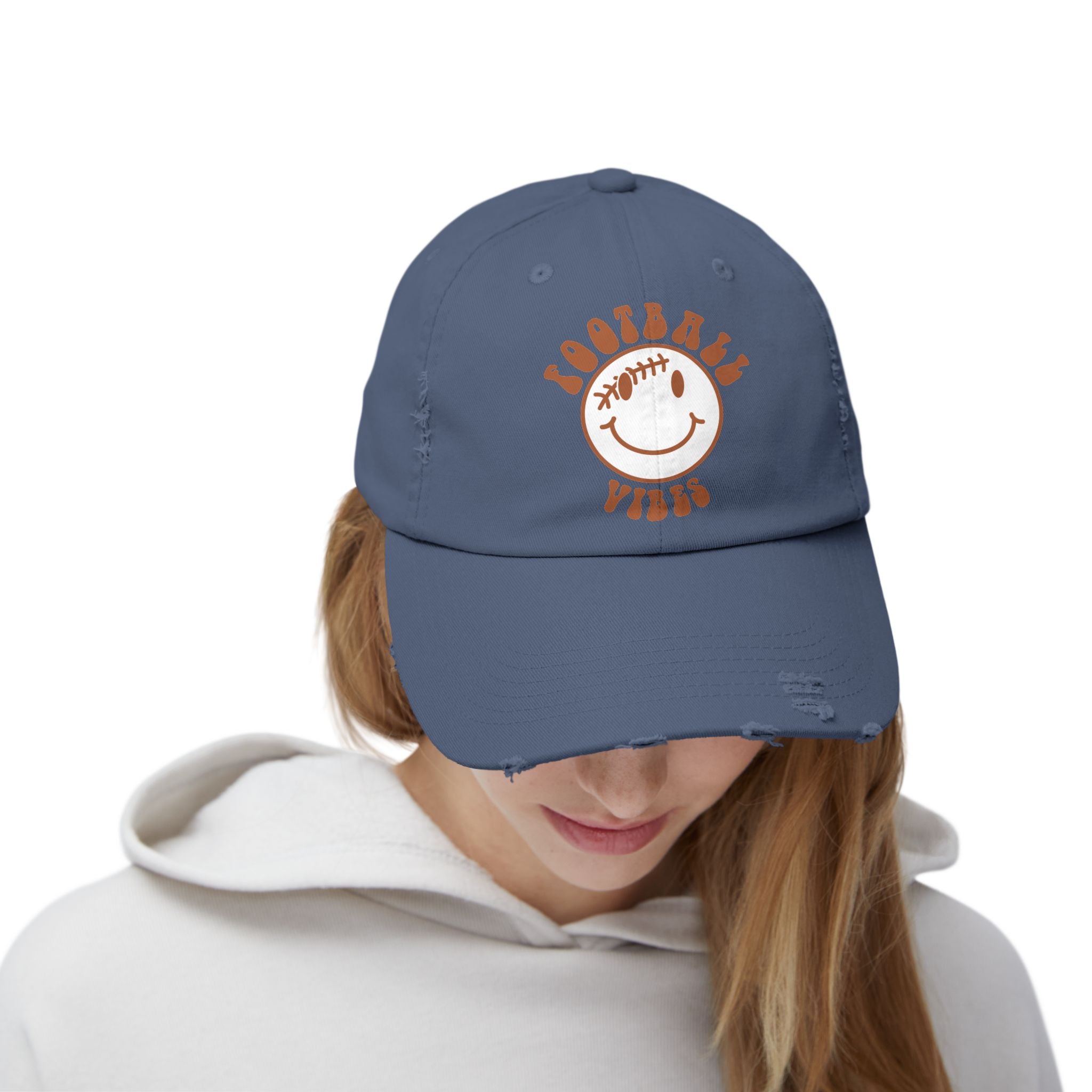 Distressed Baseball Dad Cap — 'Locally Vibes' Smiley Stitch Hat