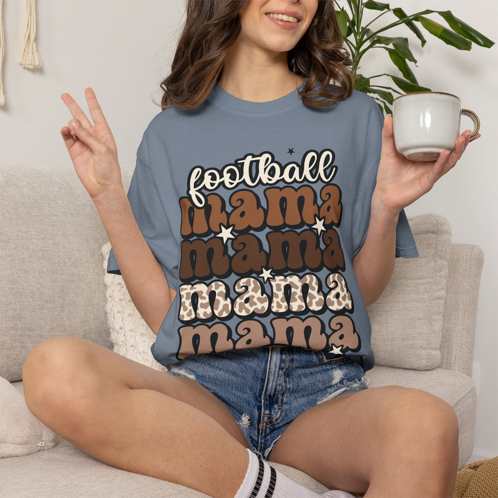 Football Mama T-Shirt — Retro Stacked 'mama' Design with Football Graphic