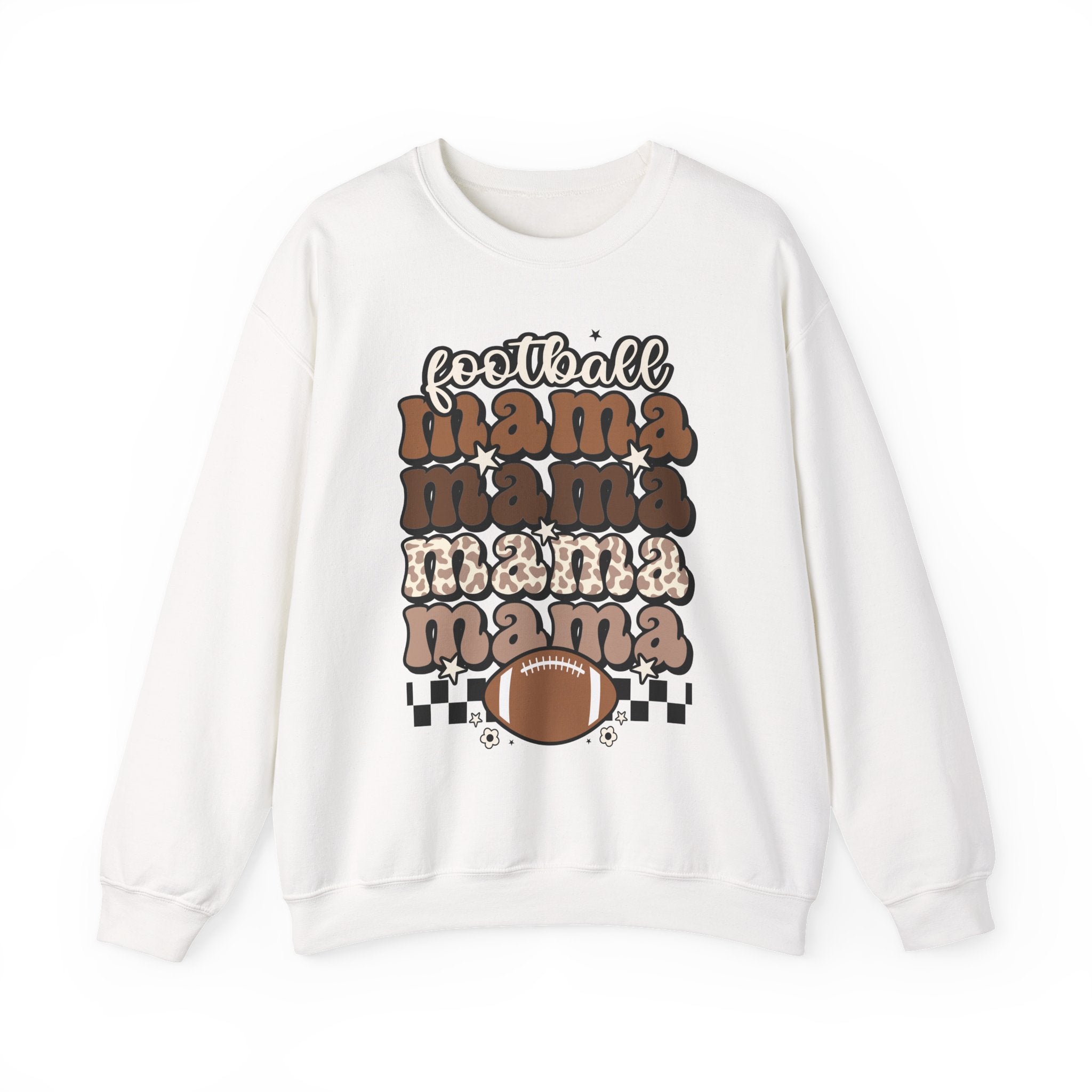 Football Mama Crewneck Sweatshirt — Retro Stacked "Mama" Design for Game Day