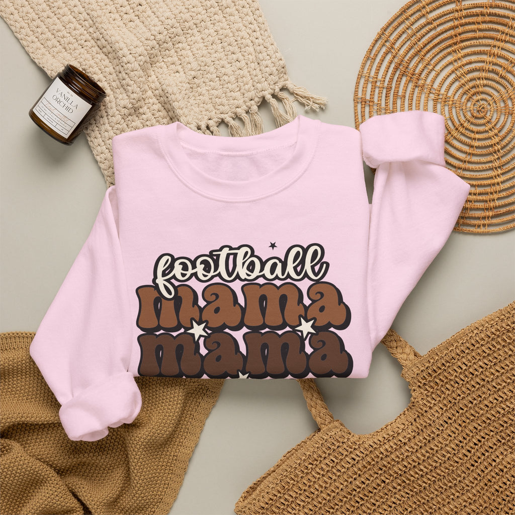 Football Mama Crewneck Sweatshirt — Retro Stacked "Mama" Design for Game Day
