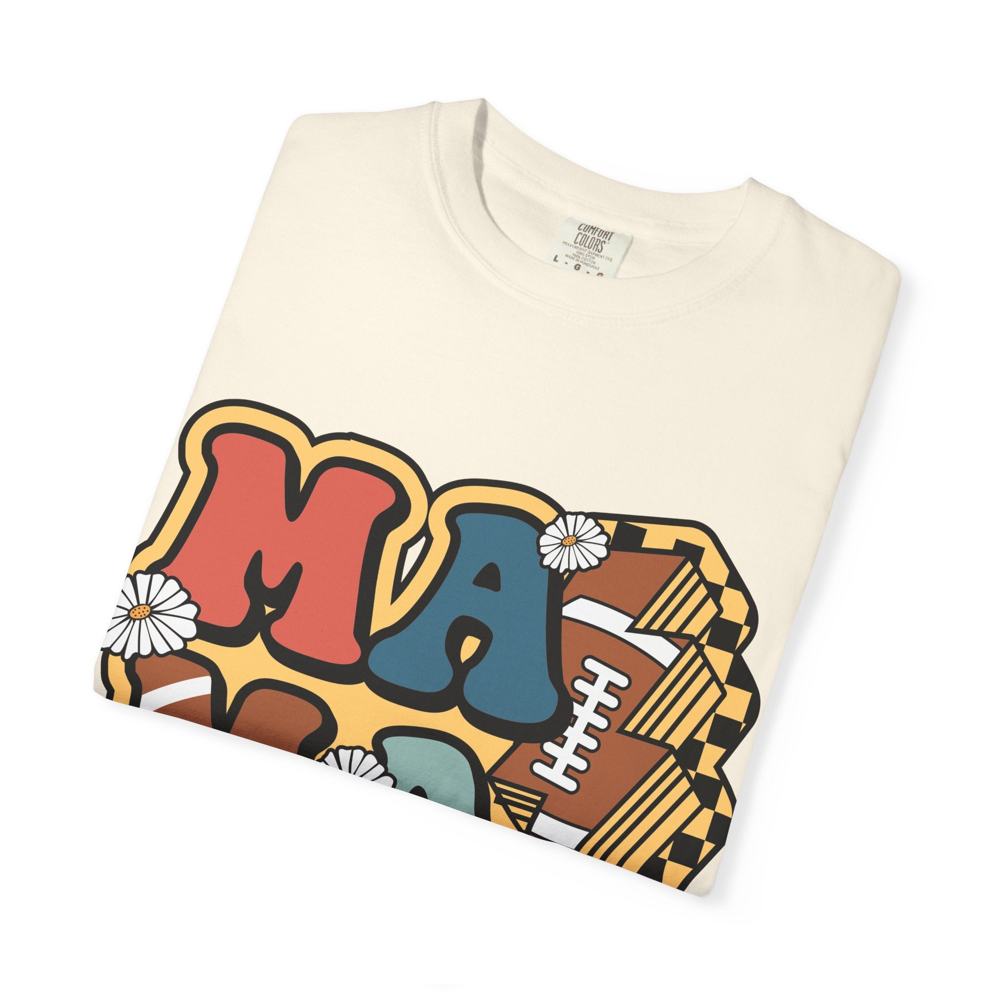 Mama Football Daisy T-Shirt — Retro Floral Mom Football Tee