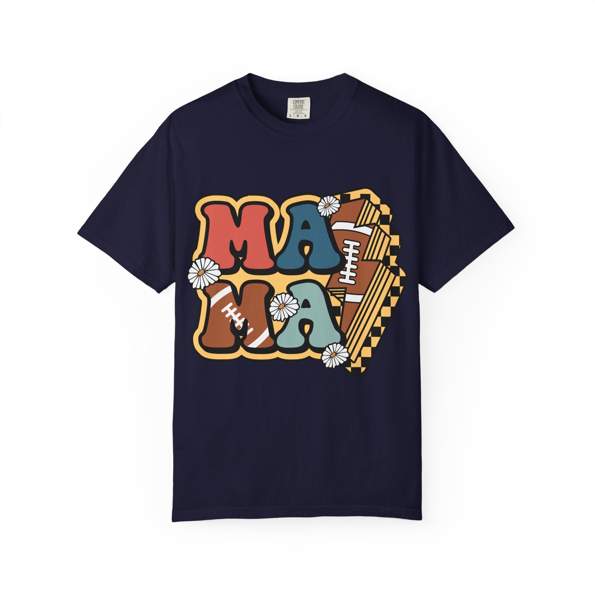 Mama Football Daisy T-Shirt — Retro Floral Mom Football Tee