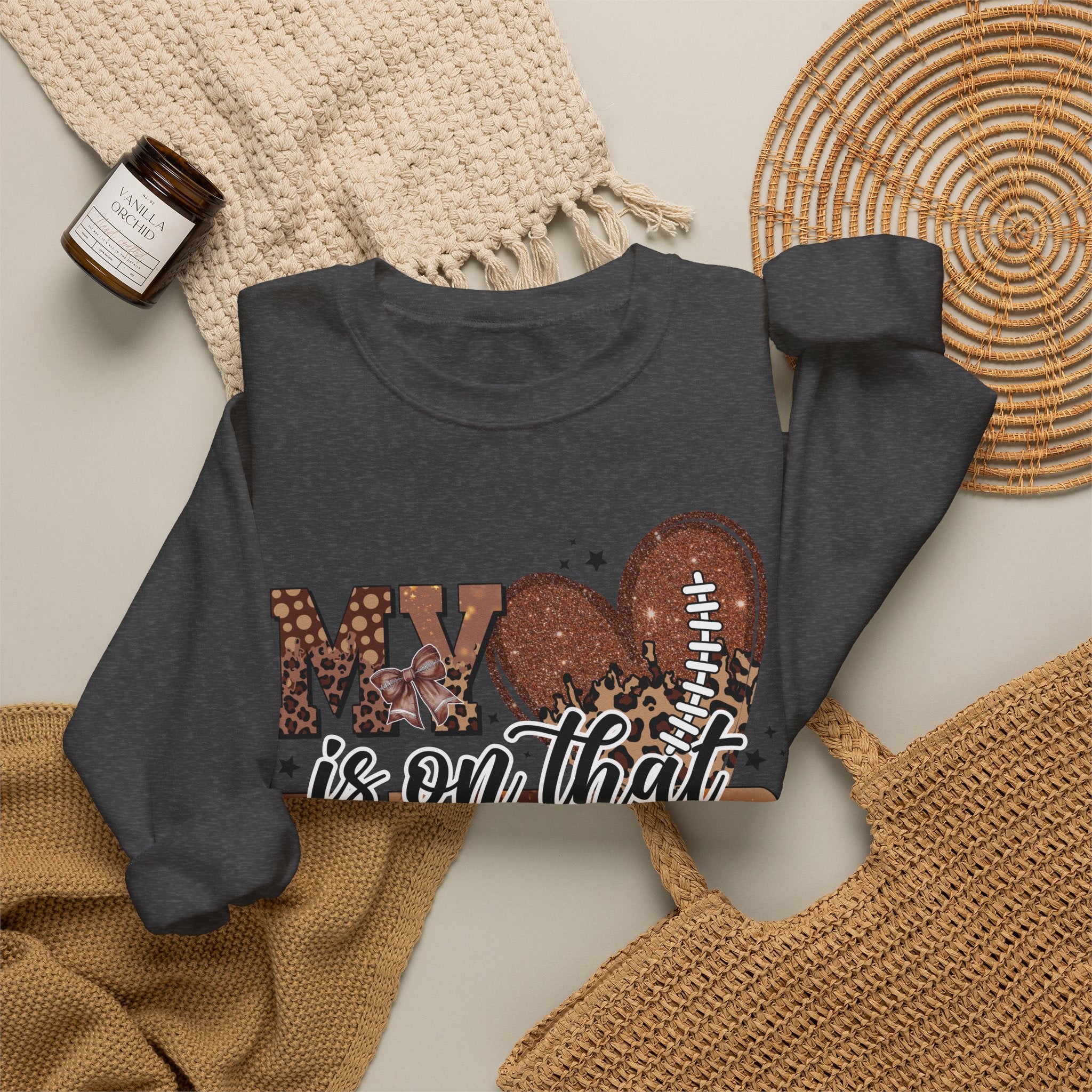 Crewneck Sweatshirt - "My Heart Is On That Field" Football Mom Pullover