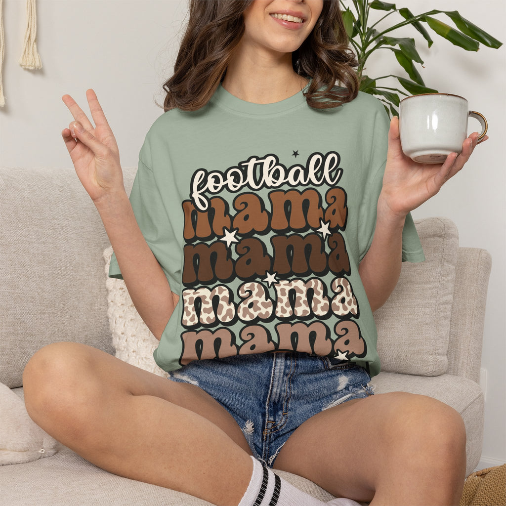 Football Mama T-Shirt — Retro Stacked 'mama' Design with Football Graphic